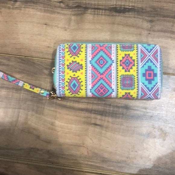 Handbags - Turquoise and pink Aztec print wallet
